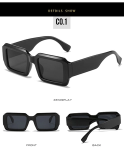 Vue en trois plans montrant les détails avant, arrière et latéraux des lunettes noires