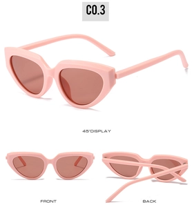Pink Y2K cat eye sunglasses with multi-angle views showing front, side and back frame design