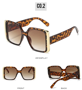 Detailed multi-angle views of square tortoise sunglasses with gold metal accents