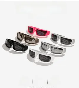 Detailed display of vintage Y2K oversized sunglasses in pink, silver, gold and white