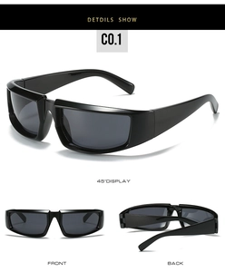 Detailed views of vintage black wrap-around cycling sunglasses with UV protective lenses