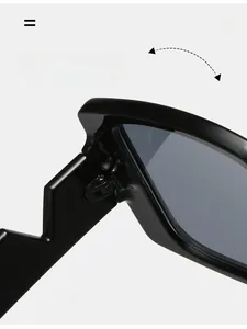 Detail of durable textured hinge on square frame sunglasses with bicolored temples