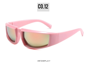 Pink one-piece cycling sunglasses with durable PC frame shown from a 45-degree angle view
