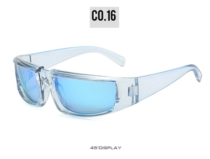 45-degree side view of blue mirrored cycling sunglasses with wide temples