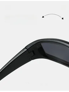 Detail shot of durable reinforced metal hinge on black cycling sunglasses for smooth folding