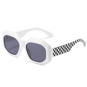 Chic oversized white square sunglasses with checkered pattern temples for women