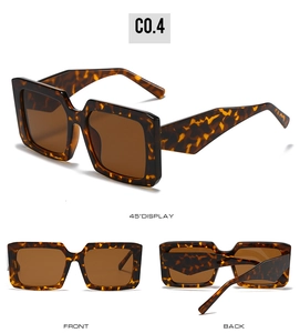 Three-angle view of square tortoiseshell sunglasses with brown lenses and wide temples