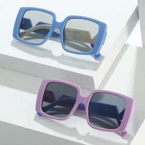 Oversize square sunglasses in sky blue and lilac with two-tone contrast matte temples