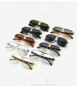 Matrix layout of retro square pilot sunglasses in various metal frames and gradient colors