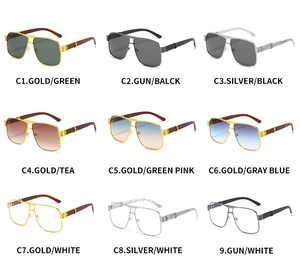 Collage of square aviator sunglasses in various metal frames and gradient lens colors