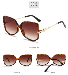 Three-angle view of oversized tortoise shell sunglasses with gold metal temples
