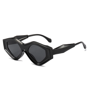 Chic black geometric cat eye sunglasses with thick frames and oversized trendy styling