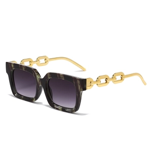 Occhiali Da Sole Quadrati Alla Moda Con Catena In Metallo Dorato Hip Hop Montatura Grande Tendenza Protezione UV400 Uomo Donna