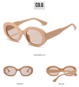 Detailed views of vintage oval pink sunglasses showing front, back, and 45-degree angles