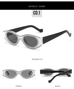 Vues détaillées de lunettes de soleil ovales blanches avec des accents de strass