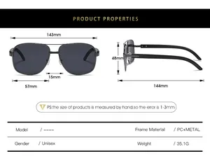Tableau des tailles détaillé montrant les dimensions des lunettes de soleil aviateur rétro