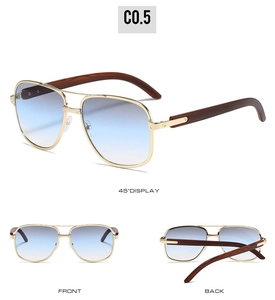 Présentation en trois vues de lunettes aviateur vintage avec branches aspect bois