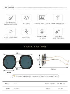 Tableau détaillé des tailles pour lunettes de soleil rétro avec dimensions du cadre