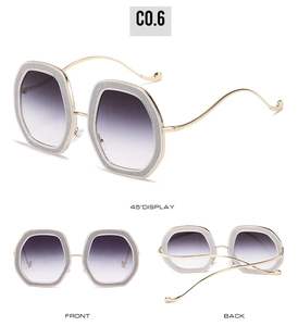 Détail macro de lunettes de soleil géométriques oversize avec paillettes et dégradé