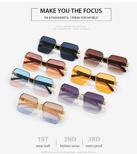 Détail de lunettes de soleil carrées demi-cerclées avec verres aux dégradés de couleurs variés