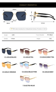 Tableau des tailles et aperçu des couleurs pour lunettes de soleil mixtes demi-cerclées