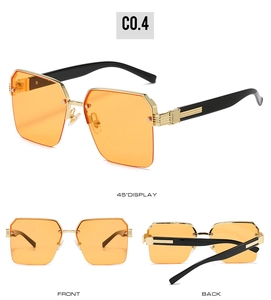 Vues détaillées de lunettes de soleil carrées demi-cerclées avec verres orange et métal
