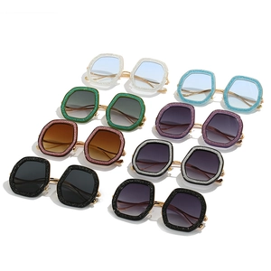 Octagon glitter sunglasses set in colorful frames with premium gold metal temples