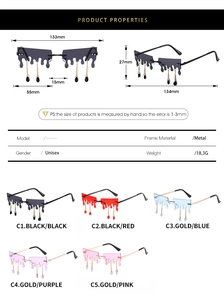 Spécifications de taille pour lunettes de soleil effet goutte avec monture métallique et mesures
