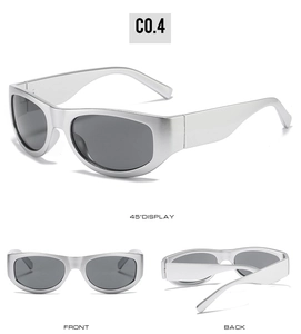 Drei Ansichten der silbernen Sport-Sonnenbrille mit grauen Gläsern für Radsport und Outdoor