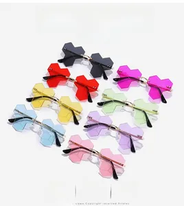 Detailed collection of rimless honeycomb sunglasses in eight vibrant fashion colors