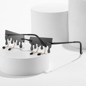Lunettes De Soleil Sans Monture Gouttelettes Fondantes Cadre Métal Lentille PC Avec Chaînes À Glands Perles Nouveauté Y2K