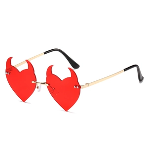 Heart Shaped Devil Sunglasses Rimless Metal Frame UV400 Party Eyewear For Women Girls Funny Cosplay Glasses