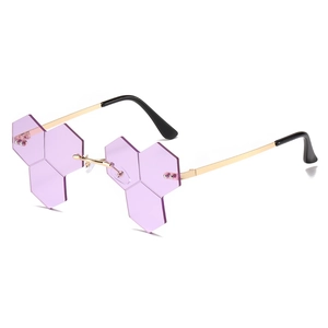 Rimless Honeycomb Sunglasses Geometric UV400 Protection Metal Frame Fashion Trendy Eyewear Women Men