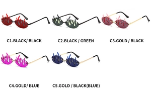 Multiple color options for Y2K flame shaped rimless sunglasses with metal temples