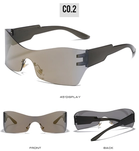 Vue en trois perspectives de lunettes de soleil Y2K sans monture à verres dégradés