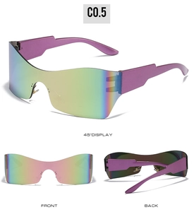 Vues sous trois angles de lunettes de soleil œil-de-chat sans monture et verres irisés