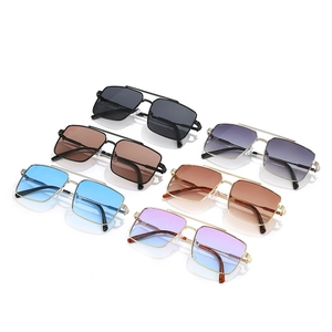 Retro double-bridge square metal sunglasses available in six stylish gradient lens colors