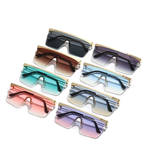 Oversized one-piece lens sunglasses with metal top bar in multiple gradient colors