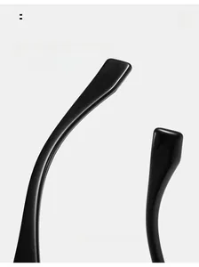 Close-up of ergonomic curved glossy black sunglasses temples for comfortable wear