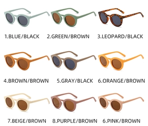 Nine color options for matte round frame retro sunglasses for boys and girls