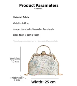 Detailed size specifications for the floral embroidery evening handbag with pearl accents