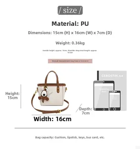 Guide des tailles montrant les dimensions et la capacité du sac seau en PU souple