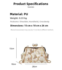 Spécifications de taille d'un sac de soirée brodé en cuir PU avec fermoir en perles