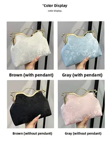 Detail of floral embossed fabric textures on vintage shell bags in four elegant colors