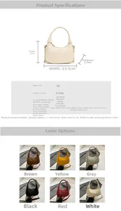 Size chart for the PU leather crescent bag with detailed measurements and six color options