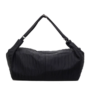 Solid black crossbody dumpling bag with pleated texture and wide strap for women