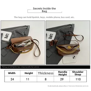 Detailed size chart for retro shoulder bag with width height and depth measurements