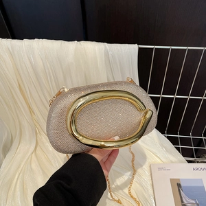Sparkling gradient sequin evening clutch bag with elegant golden metal ring handle