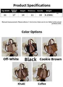 Detailed size chart and dimensions for the retro checkered PU leather crossbody handbag