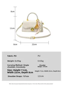 Spécifications de taille pour sac à main en PU blanc avec dimensions et bandoulière